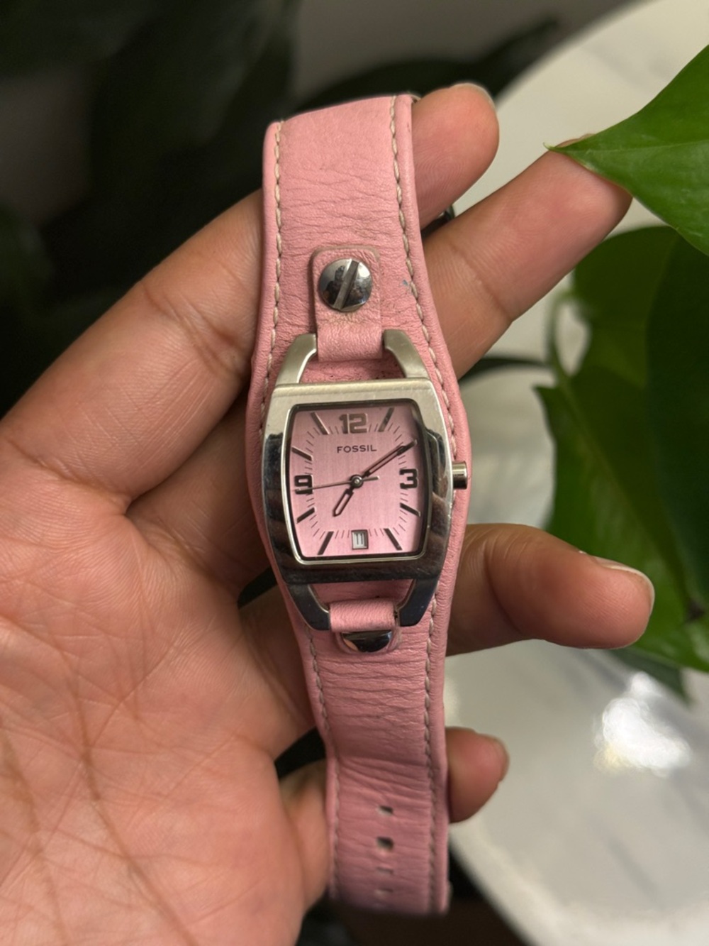 Fossil Women's Pink Leather Strap Watch